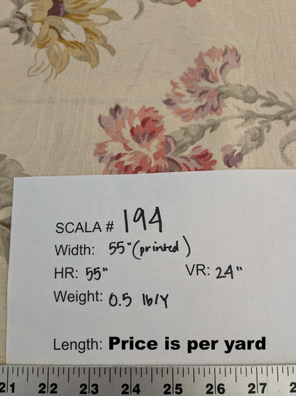 by yard Scalamandre Kaufmann English Garden Floral Botanical Historical Cotton Carnation Sunflower Chintz Red Pink Green Purple Yellow on Beige