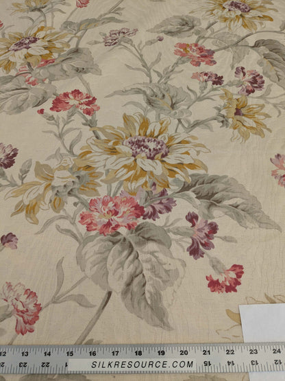 by yard Scalamandre Kaufmann English Garden Floral Botanical Historical Cotton Carnation Sunflower Chintz Red Pink Green Purple Yellow on Beige