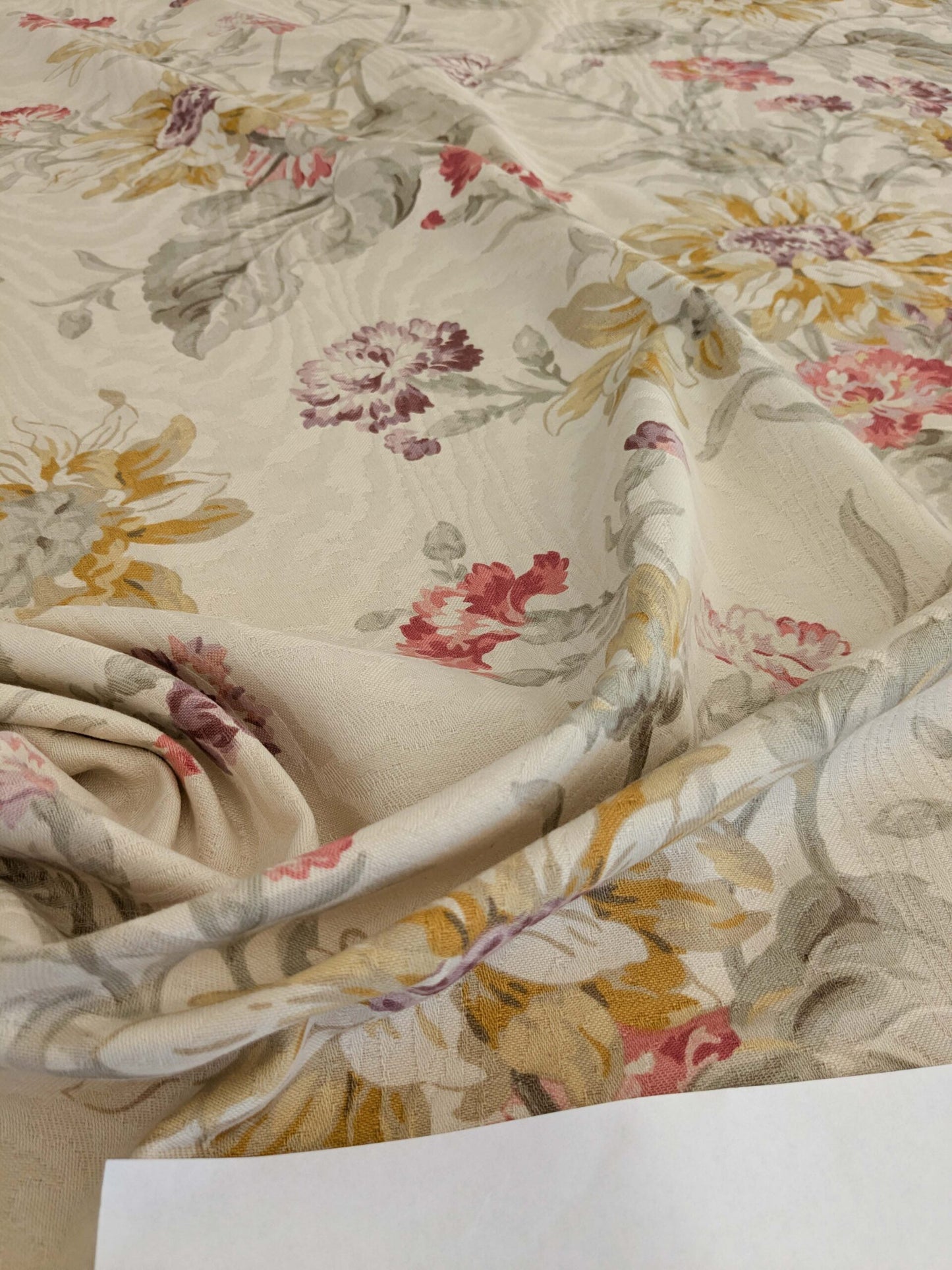 by yard Scalamandre Kaufmann English Garden Floral Botanical Historical Cotton Carnation Sunflower Chintz Red Pink Green Purple Yellow on Beige