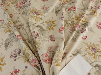 by yard Scalamandre Kaufmann English Garden Floral Botanical Historical Cotton Carnation Sunflower Chintz Red Pink Green Purple Yellow on Beige