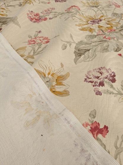 by yard Scalamandre Kaufmann English Garden Floral Botanical Historical Cotton Carnation Sunflower Chintz Red Pink Green Purple Yellow on Beige