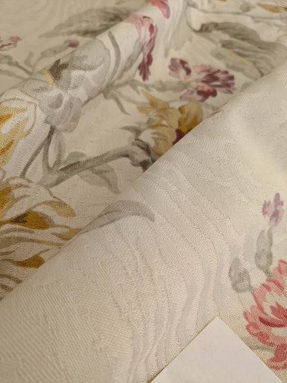 by yard Scalamandre Kaufmann English Garden Floral Botanical Historical Cotton Carnation Sunflower Chintz Red Pink Green Purple Yellow on Beige