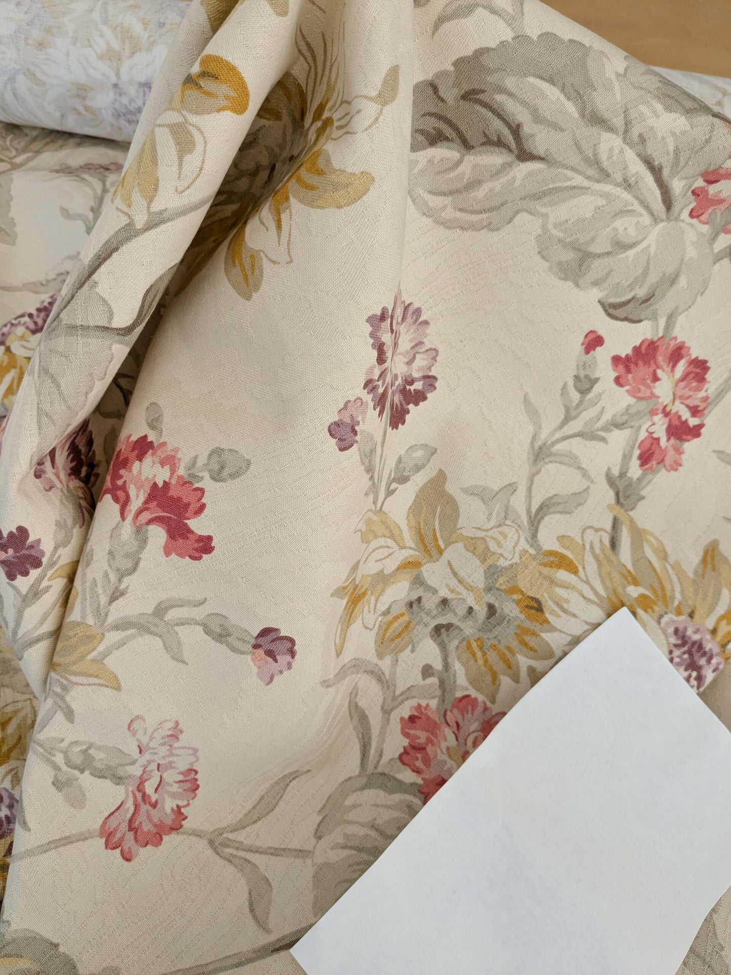 by yard Scalamandre Kaufmann English Garden Floral Botanical Historical Cotton Carnation Sunflower Chintz Red Pink Green Purple Yellow on Beige