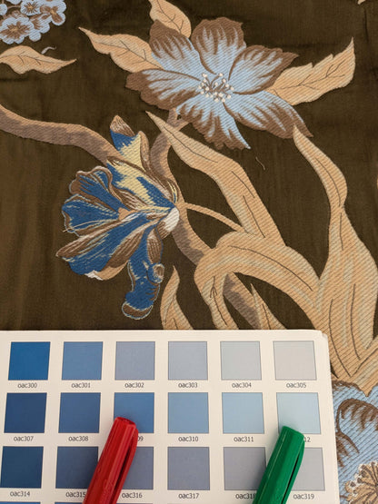 by yard Scalamandre Old World Weavers Frida Brown Vibrant Mexican Floral &amp; Fruits  Flower Lampas MSRP USD 546/y