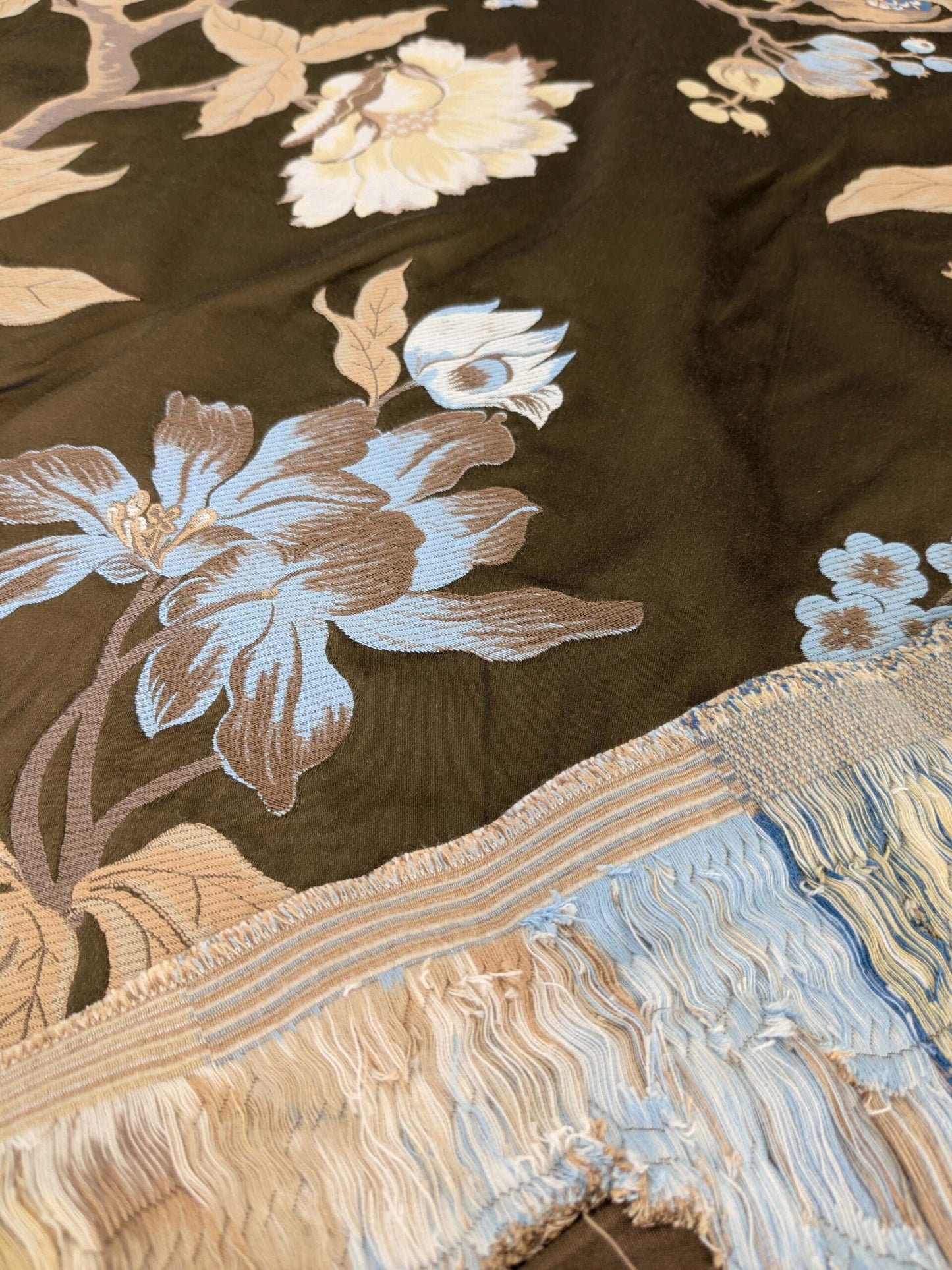 by yard Scalamandre Old World Weavers Frida Brown Vibrant Mexican Floral &amp; Fruits  Flower Lampas MSRP USD 546/y