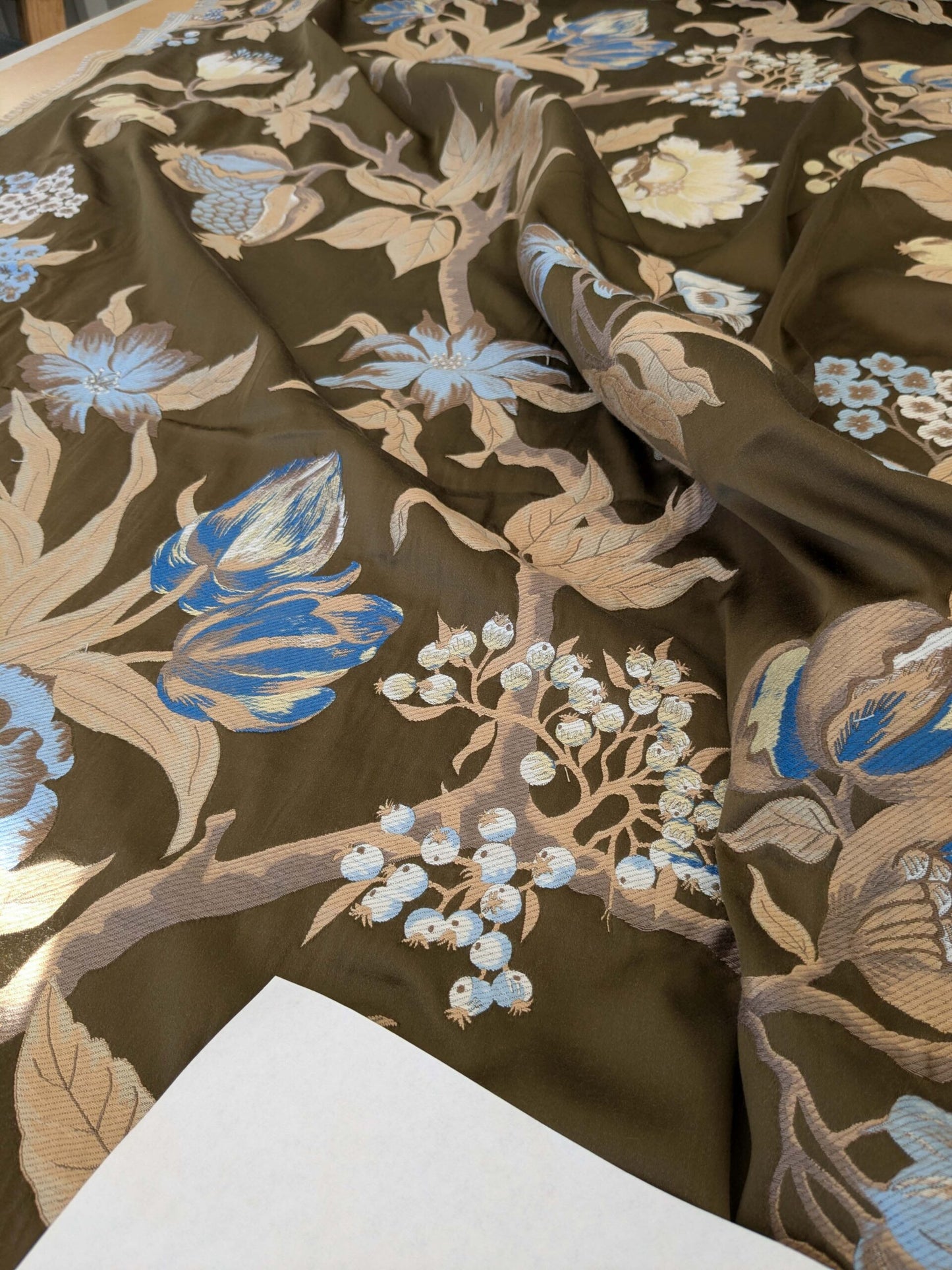 by yard Scalamandre Old World Weavers Frida Brown Vibrant Mexican Floral &amp; Fruits  Flower Lampas MSRP USD 546/y