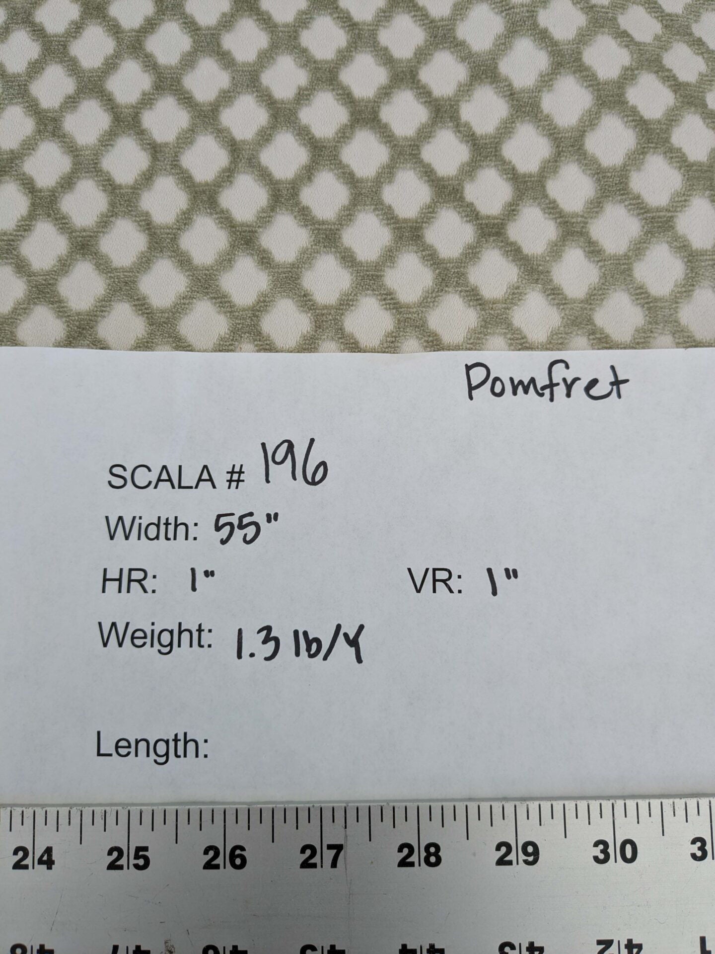 by yard Scalamandre Pomfret Green Tea Silk Cotton Green Beige Diamond Ogee Small Scale MSRP USD816/y