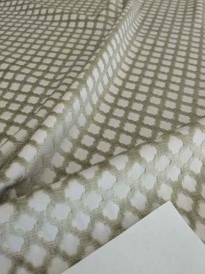 by yard Scalamandre Pomfret Green Tea Silk Cotton Green Beige Diamond Ogee Small Scale MSRP USD816/y