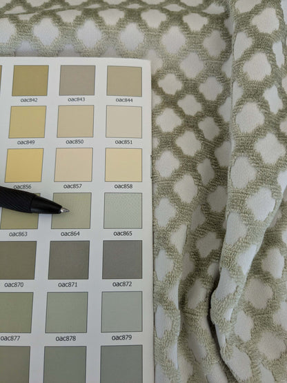 by yard Scalamandre Pomfret Green Tea Silk Cotton Green Beige Diamond Ogee Small Scale MSRP USD816/y