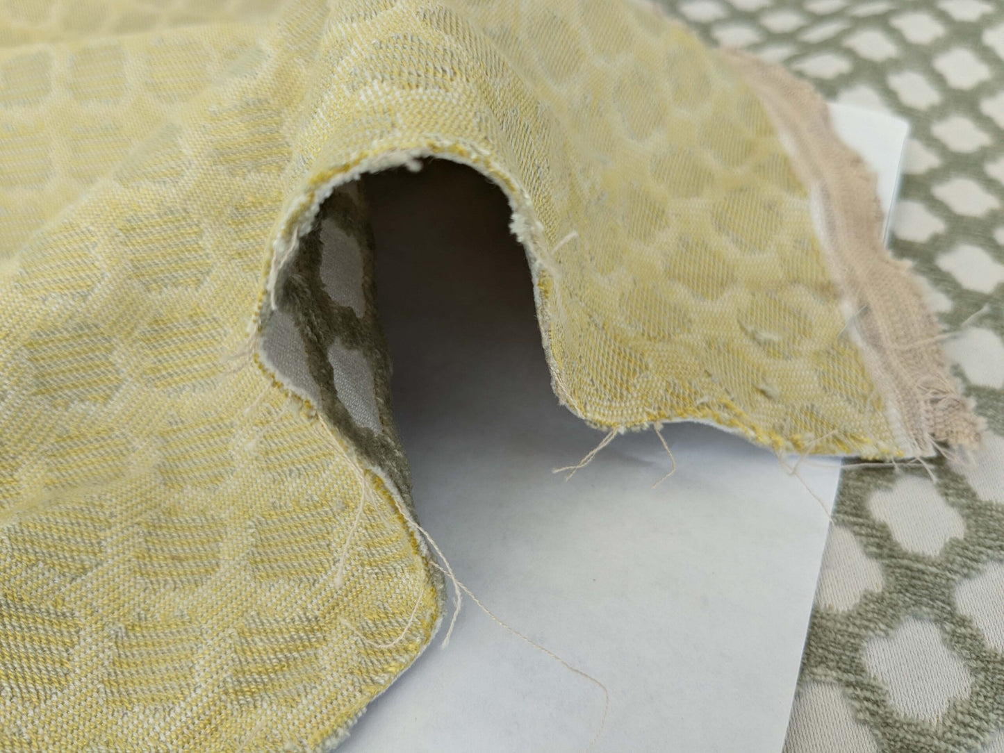 by yard Scalamandre Pomfret Green Tea Silk Cotton Green Beige Diamond Ogee Small Scale MSRP USD816/y