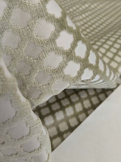 by yard Scalamandre Pomfret Green Tea Silk Cotton Green Beige Diamond Ogee Small Scale MSRP USD816/y