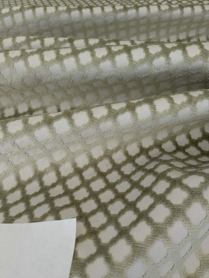 by yard Scalamandre Pomfret Green Tea Silk Cotton Green Beige Diamond Ogee Small Scale MSRP USD816/y