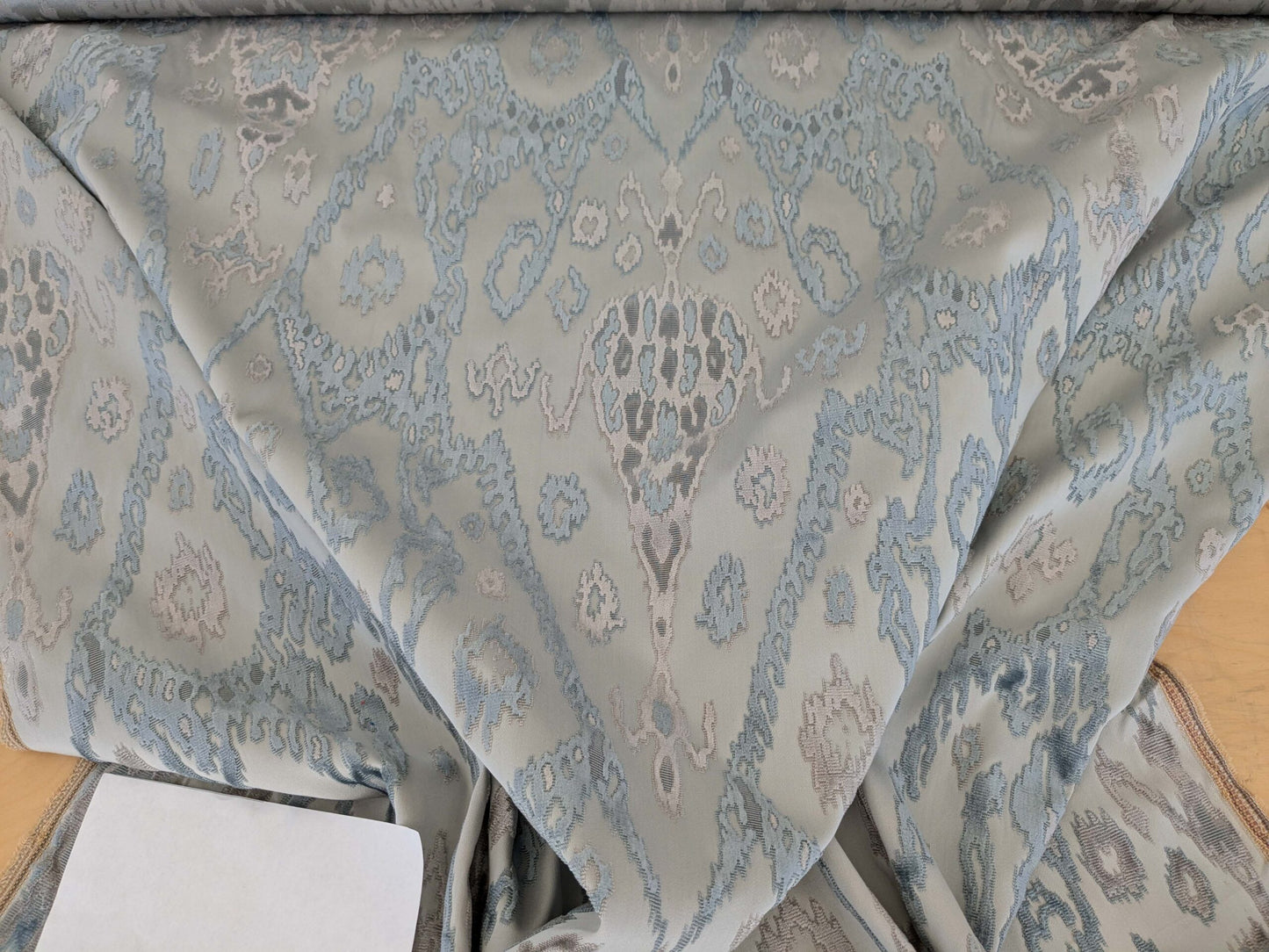 1.35yards Scalamandre  TAI LAO Blue Cut Velvet Beige Blue Art Deco MSRP USD 532/Y