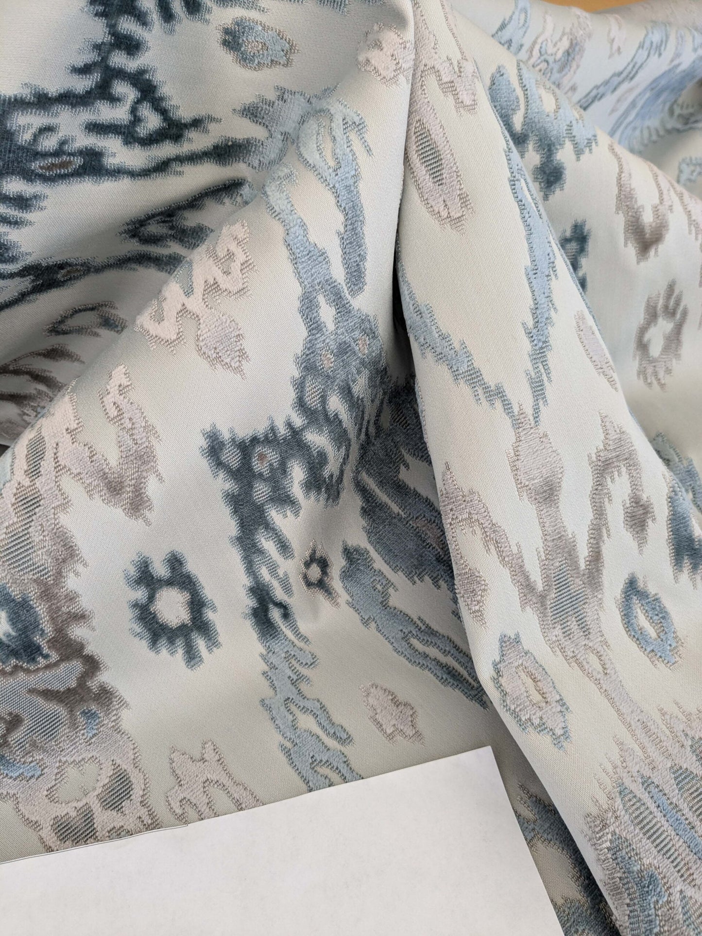 1.35yards Scalamandre  TAI LAO Blue Cut Velvet Beige Blue Art Deco MSRP USD 532/Y