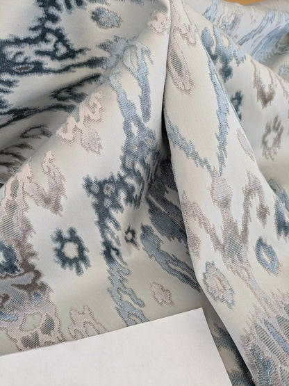 1.35yards Scalamandre  TAI LAO Blue Cut Velvet Beige Blue Art Deco MSRP USD 532/Y