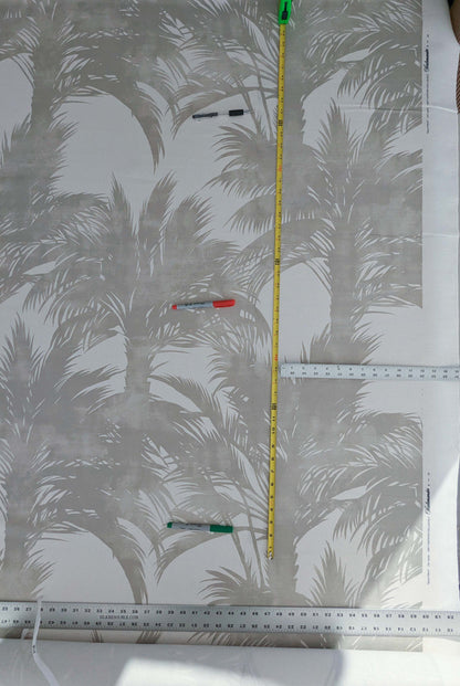By yard Scalamandre Grey Watkins Palm Print Grey White Huge Leaf Botanical Foliage Tropical Linen Cotton MSRP USD 338/y