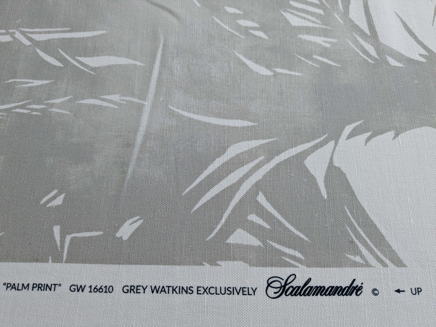 By yard Scalamandre Grey Watkins Palm Print Grey White Huge Leaf Botanical Foliage Tropical Linen Cotton MSRP USD 338/y