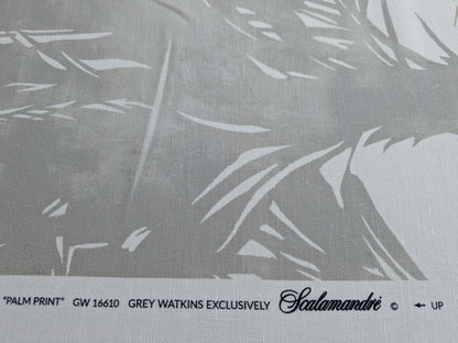 By yard Scalamandre Grey Watkins Palm Print Grey White Huge Leaf Botanical Foliage Tropical Linen Cotton MSRP USD 338/y