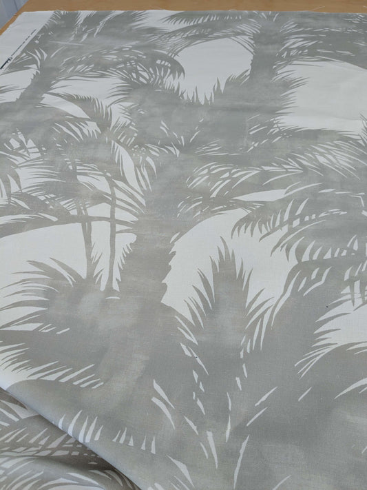 By yard Scalamandre Grey Watkins Palm Print Grey White Huge Leaf Botanical Foliage Tropical Linen Cotton MSRP USD 338/y
