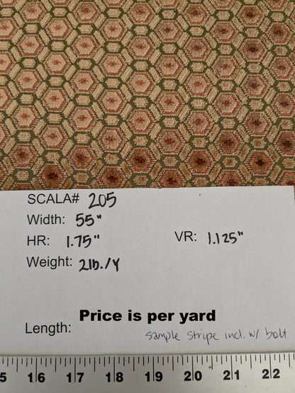 By yard Scalamandre Old World Weavers Manet Green Brown Beige Velvet Viscose Small Scales Geometric MSRP USD570/y