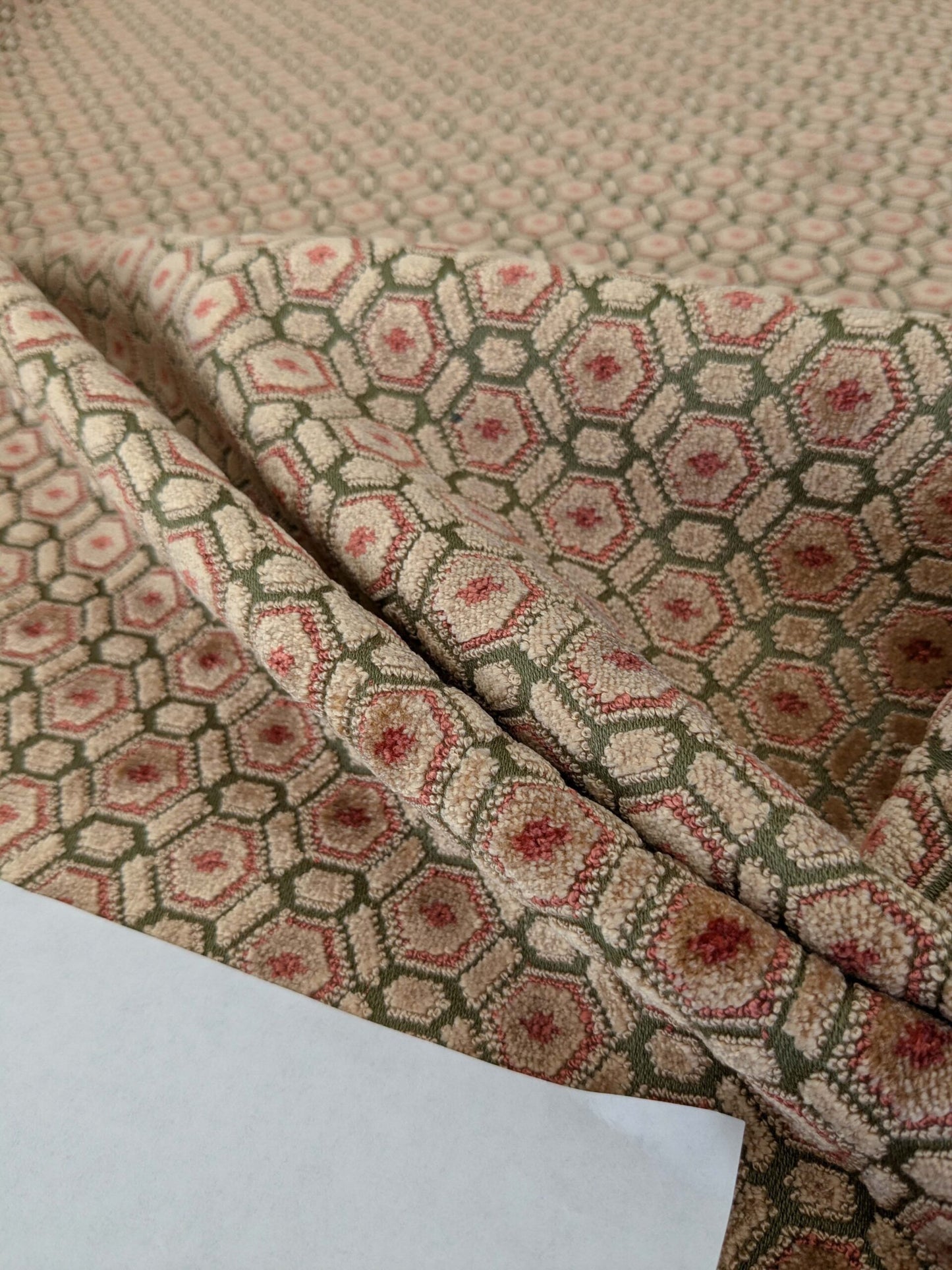 By yard Scalamandre Old World Weavers Manet Green Brown Beige Velvet Viscose Small Scales Geometric MSRP USD570/y