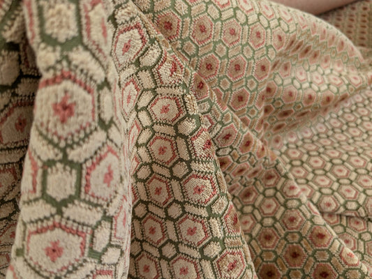 0.3 yards Scalamandre Old World Weavers Manet Green Brown Beige Velvet Viscose Small Scales Geometric MSRP USD570/y