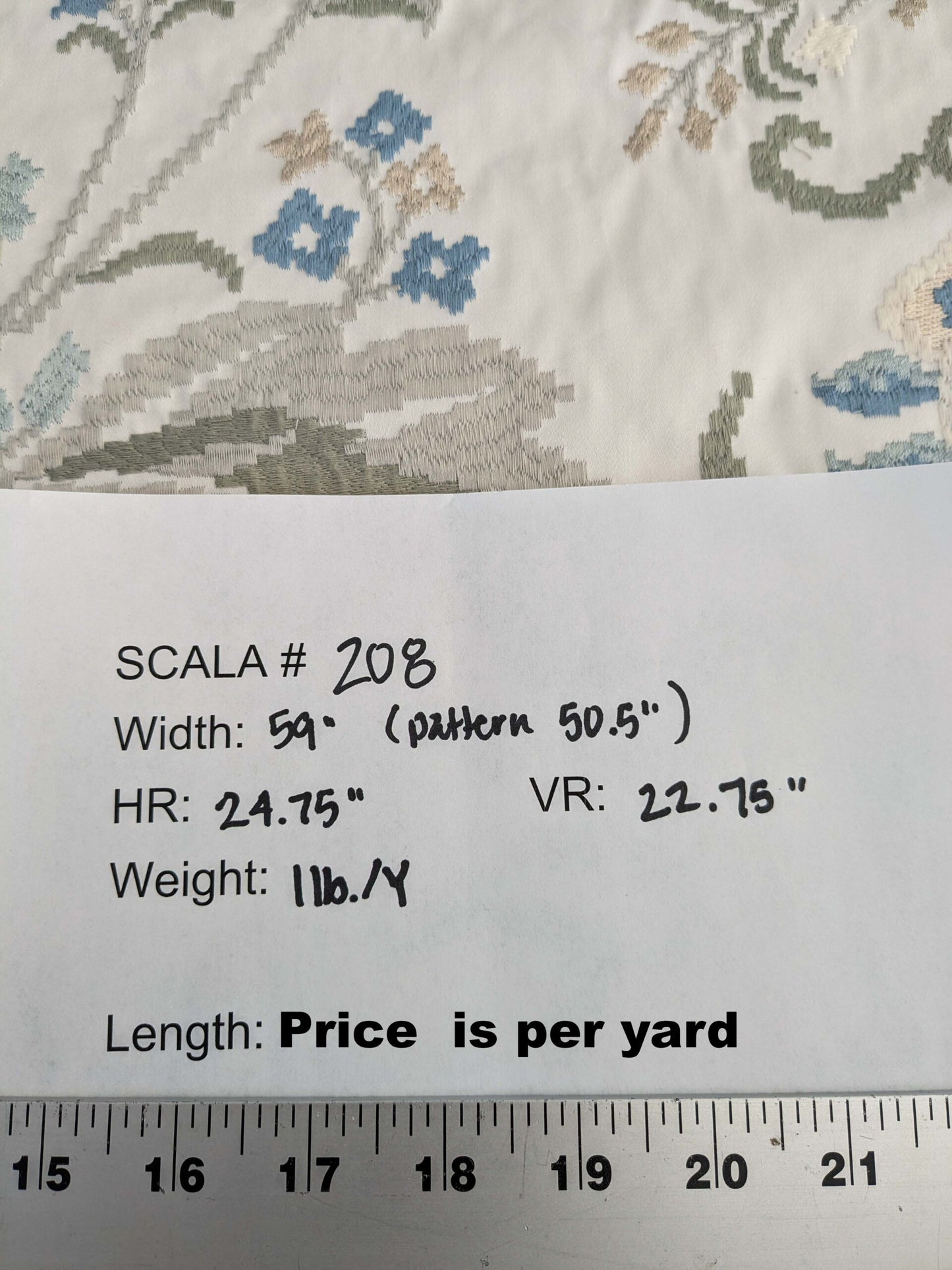 By yard Scalamandre Cream Blue Garden Harmony Embroidered Floral Peony Heavy MSRP USD 300+/Y