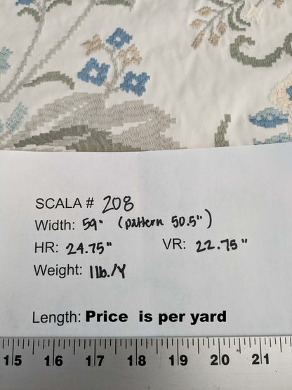 By yard Scalamandre Cream Blue Garden Harmony Embroidered Floral Peony Heavy MSRP USD 300+/Y