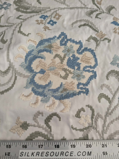 By yard Scalamandre Cream Blue Garden Harmony Embroidered Floral Peony Heavy MSRP USD 300+/Y