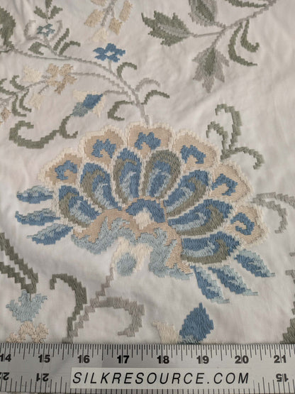 By yard Scalamandre Cream Blue Garden Harmony Embroidered Floral Peony Heavy MSRP USD 300+/Y