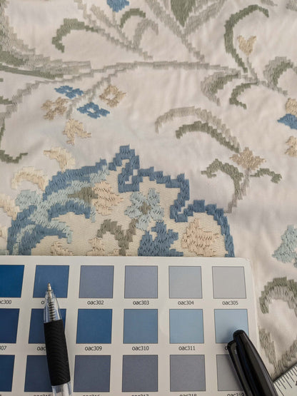 By yard Scalamandre Cream Blue Garden Harmony Embroidered Floral Peony Heavy MSRP USD 300+/Y