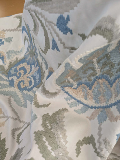 By yard Scalamandre Cream Blue Garden Harmony Embroidered Floral Peony Heavy MSRP USD 300+/Y