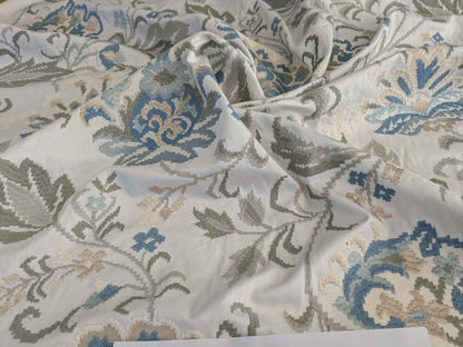 By yard Scalamandre Cream Blue Garden Harmony Embroidered Floral Peony Heavy MSRP USD 300+/Y