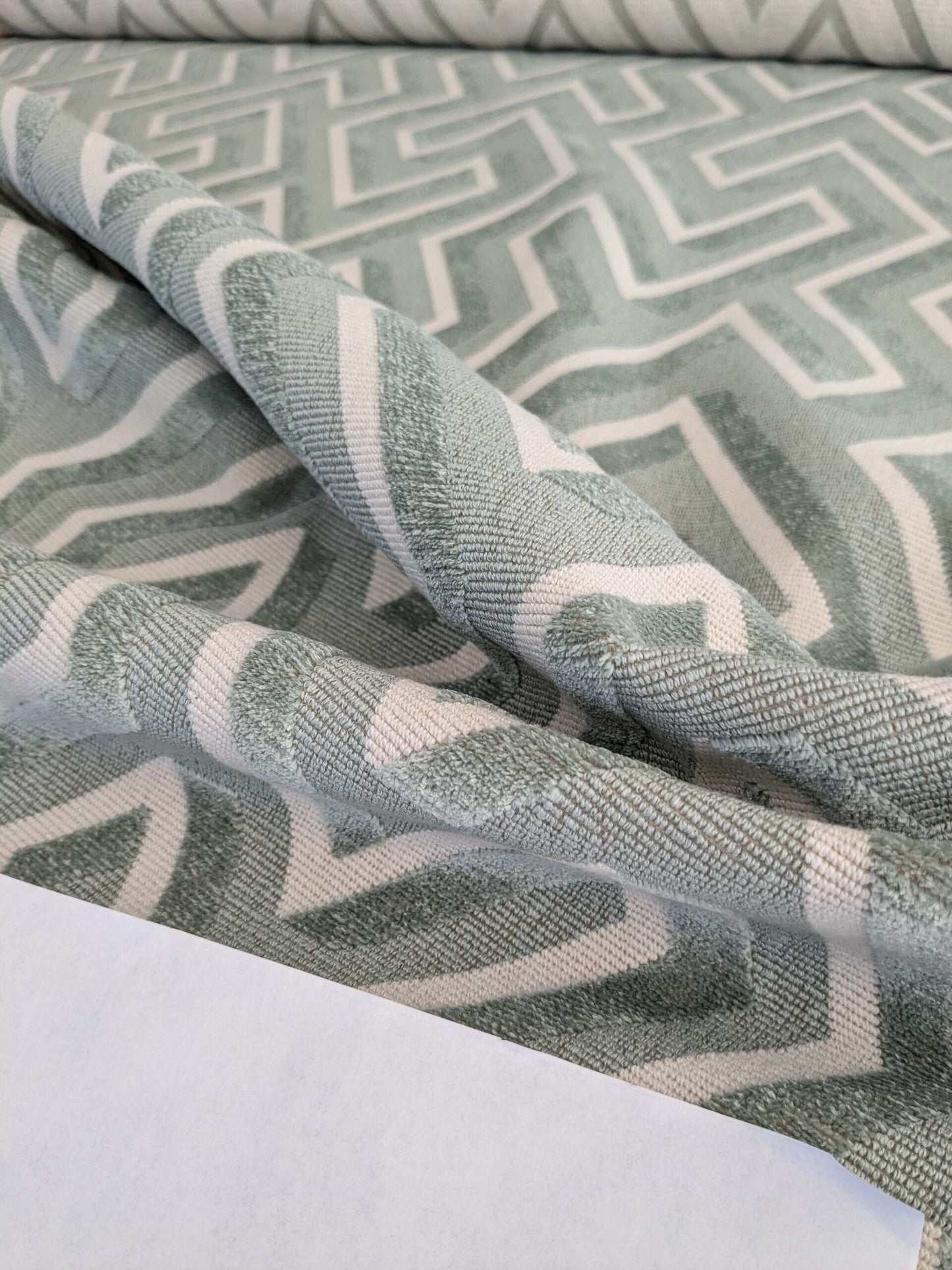 1.8yards Scalamandre Maze Velvet Sage Green White Lattice Geometric Cotton Linen MSRP USD 572/y
