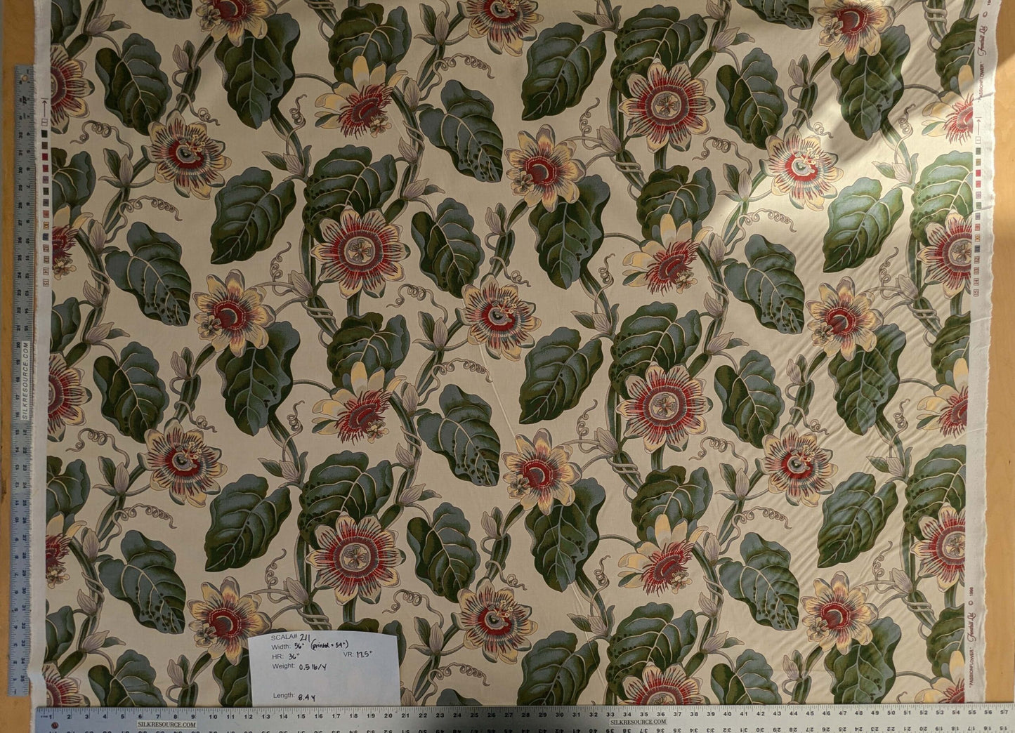 by yard Scalamandre Vintage-Inspired Passion flower Print Chintz Red Green Soft Beige Botanical Large Pattern