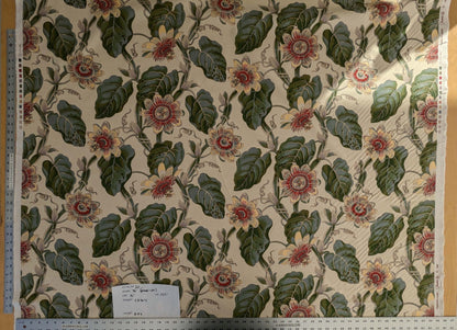 by yard Scalamandre Vintage-Inspired Passion flower Print Chintz Red Green Soft Beige Botanical Large Pattern