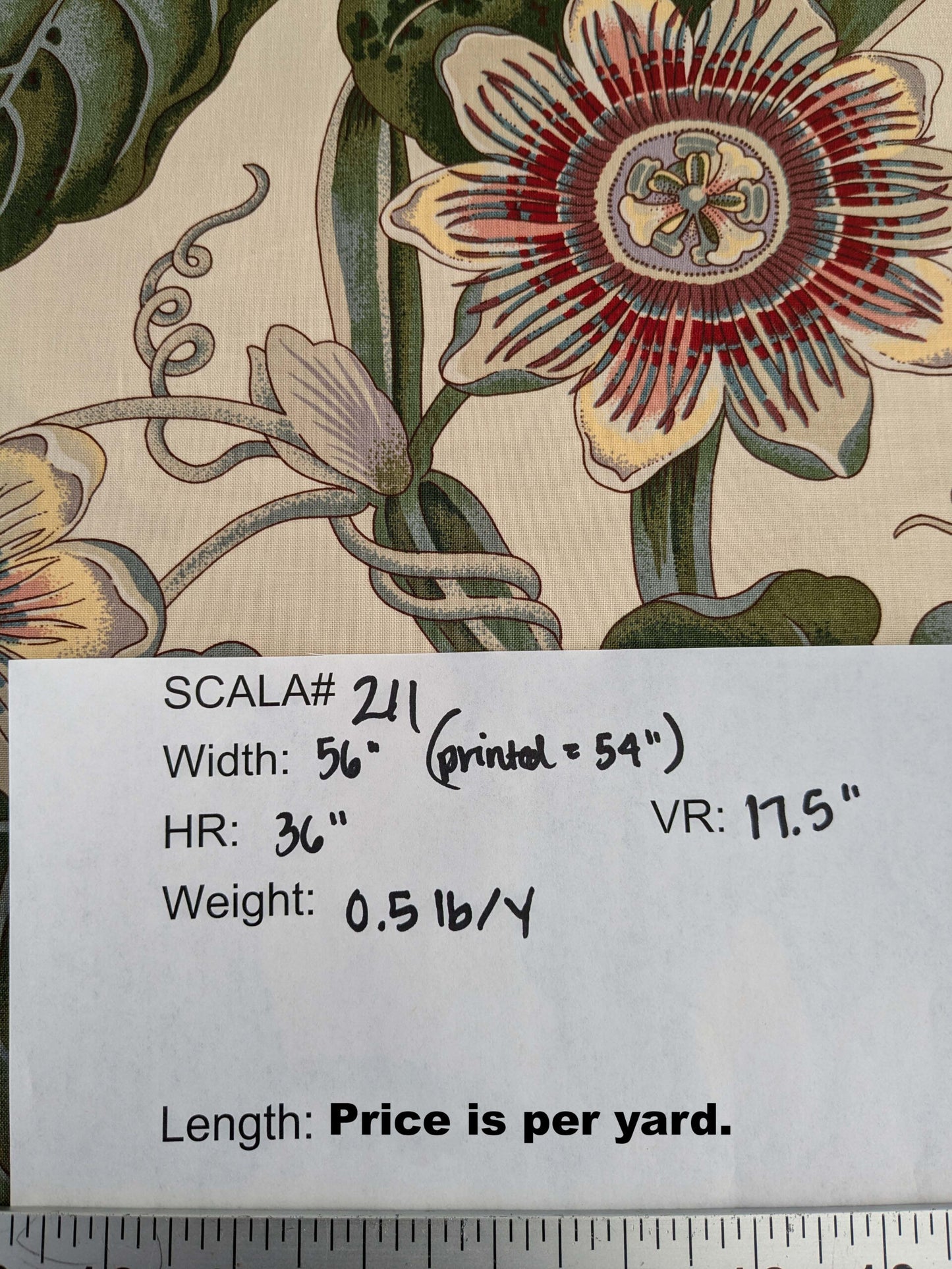 by yard Scalamandre Vintage-Inspired Passion flower Print Chintz Red Green Soft Beige Botanical Large Pattern