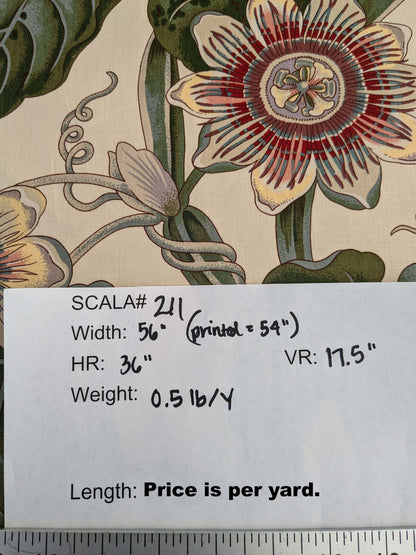 by yard Scalamandre Vintage-Inspired Passion flower Print Chintz Red Green Soft Beige Botanical Large Pattern