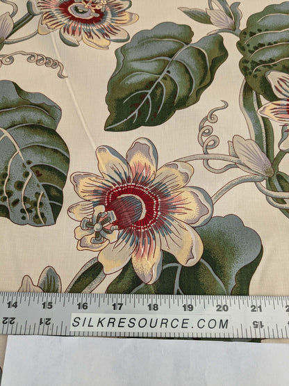 by yard Scalamandre Vintage-Inspired Passion flower Print Chintz Red Green Soft Beige Botanical Large Pattern