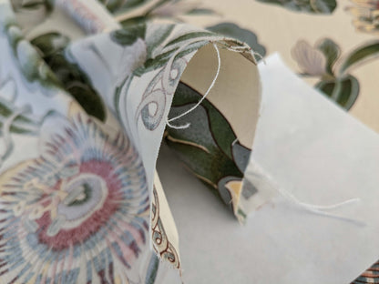 by yard Scalamandre Vintage-Inspired Passion flower Print Chintz Red Green Soft Beige Botanical Large Pattern