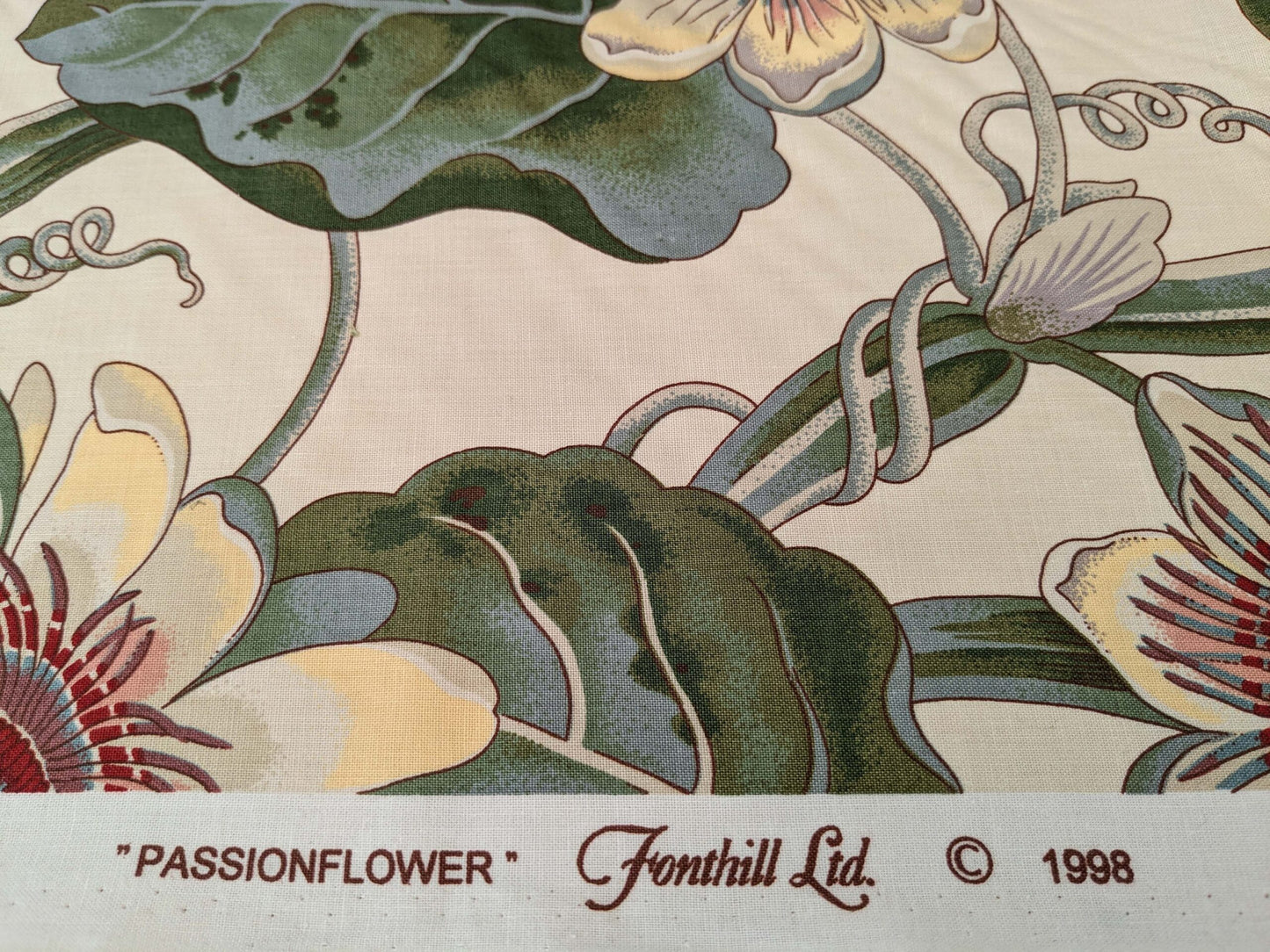 by yard Scalamandre Vintage-Inspired Passion flower Print Chintz Red Green Soft Beige Botanical Large Pattern