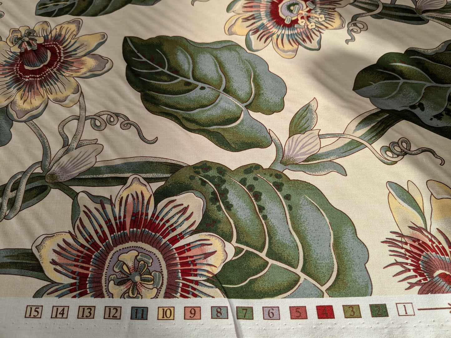 by yard Scalamandre Vintage-Inspired Passion flower Print Chintz Red Green Soft Beige Botanical Large Pattern