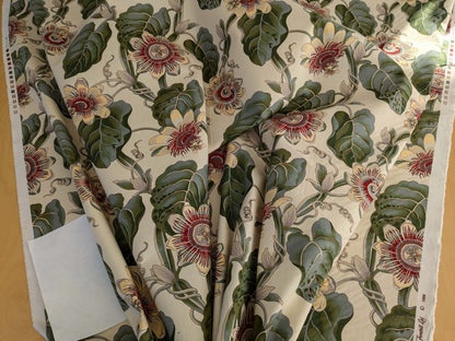 by yard Scalamandre Vintage-Inspired Passion flower Print Chintz Red Green Soft Beige Botanical Large Pattern