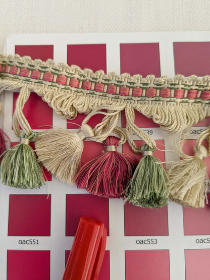 By yard Scalamandre Silk Tassel Fringe Trim Strawberry Field Red Pink Green Beige Fairy Tale 1-Ev49