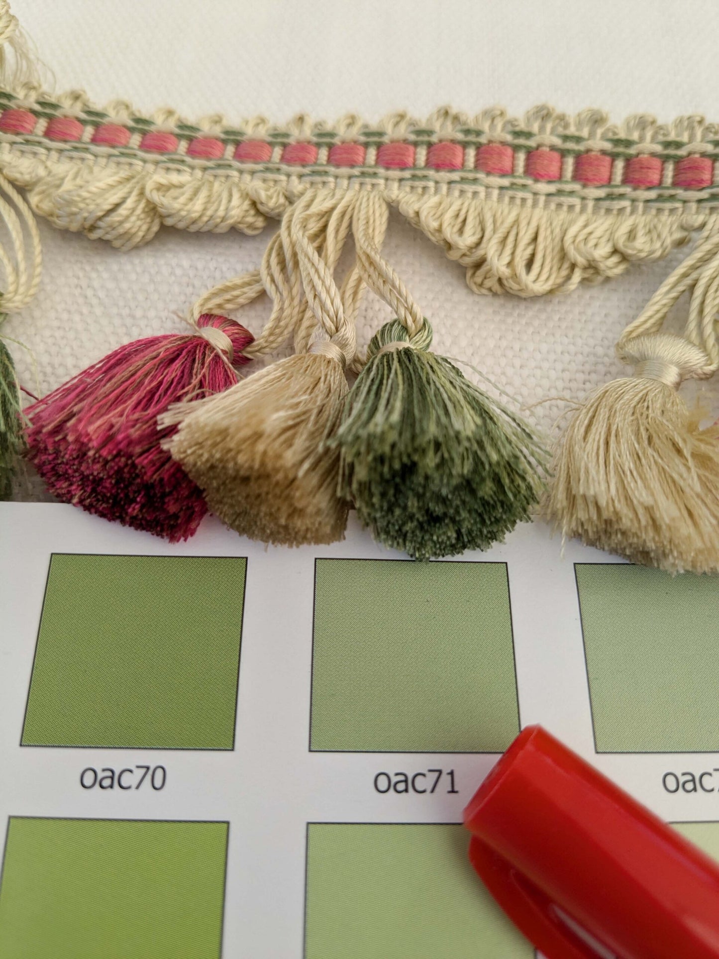 By yard Scalamandre Silk Tassel Fringe Trim Strawberry Field Red Pink Green Beige Fairy Tale 1-Ev49