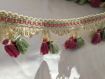 By yard Scalamandre Silk Tassel Fringe Trim Strawberry Field Red Pink Green Beige Fairy Tale 1-Ev49