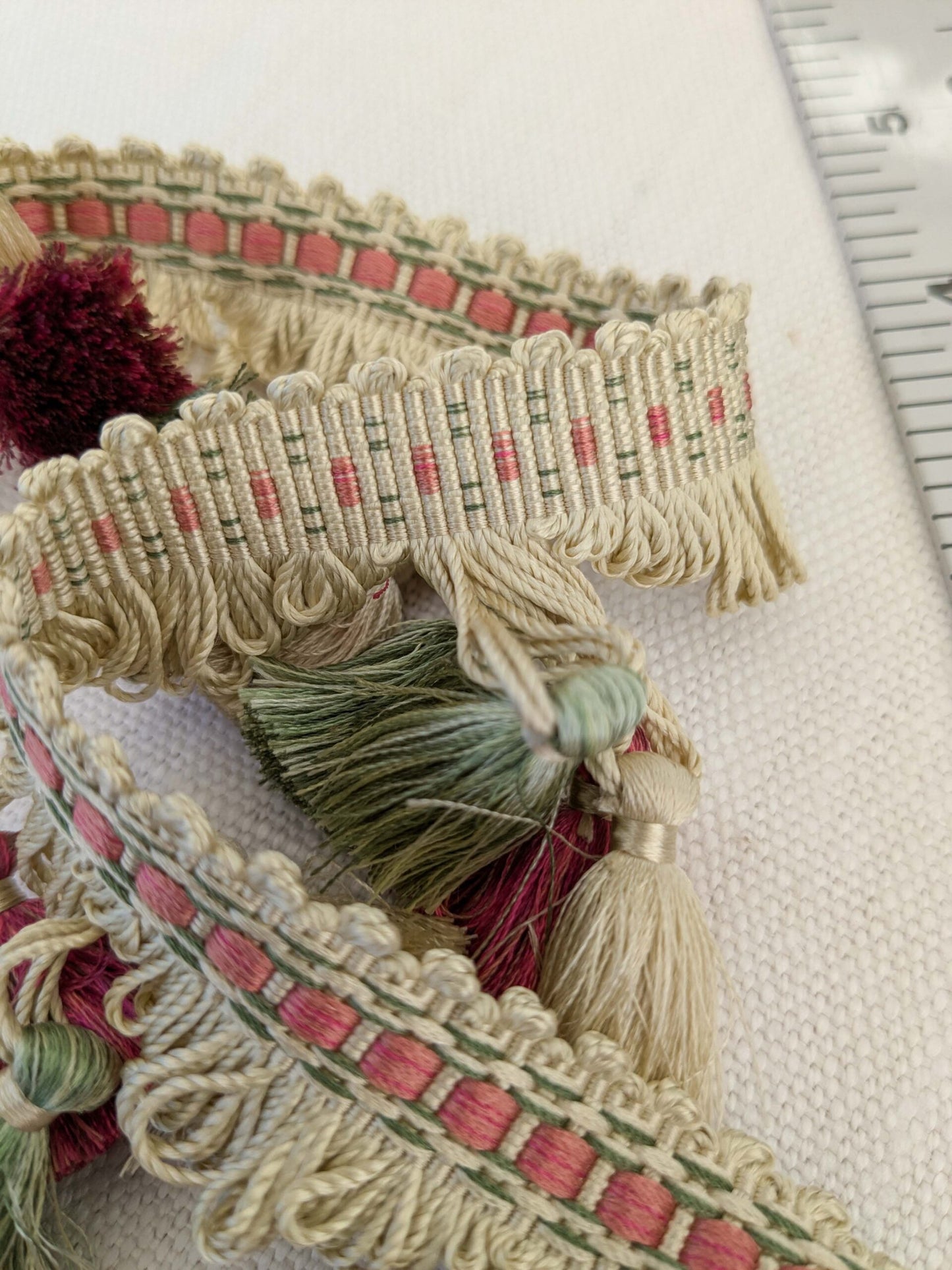 By yard Scalamandre Silk Tassel Fringe Trim Strawberry Field Red Pink Green Beige Fairy Tale 1-Ev49