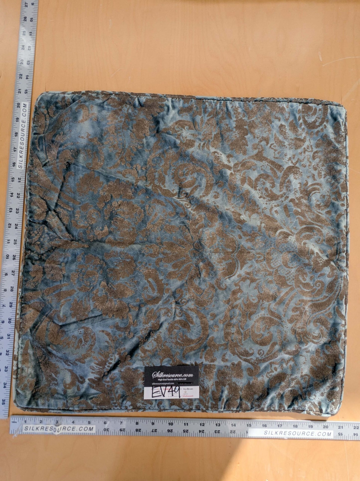 Scalamandre Palladio Velvet Damask Blue Gold Pillow Case Glittering MSRP$459  3-Ev49