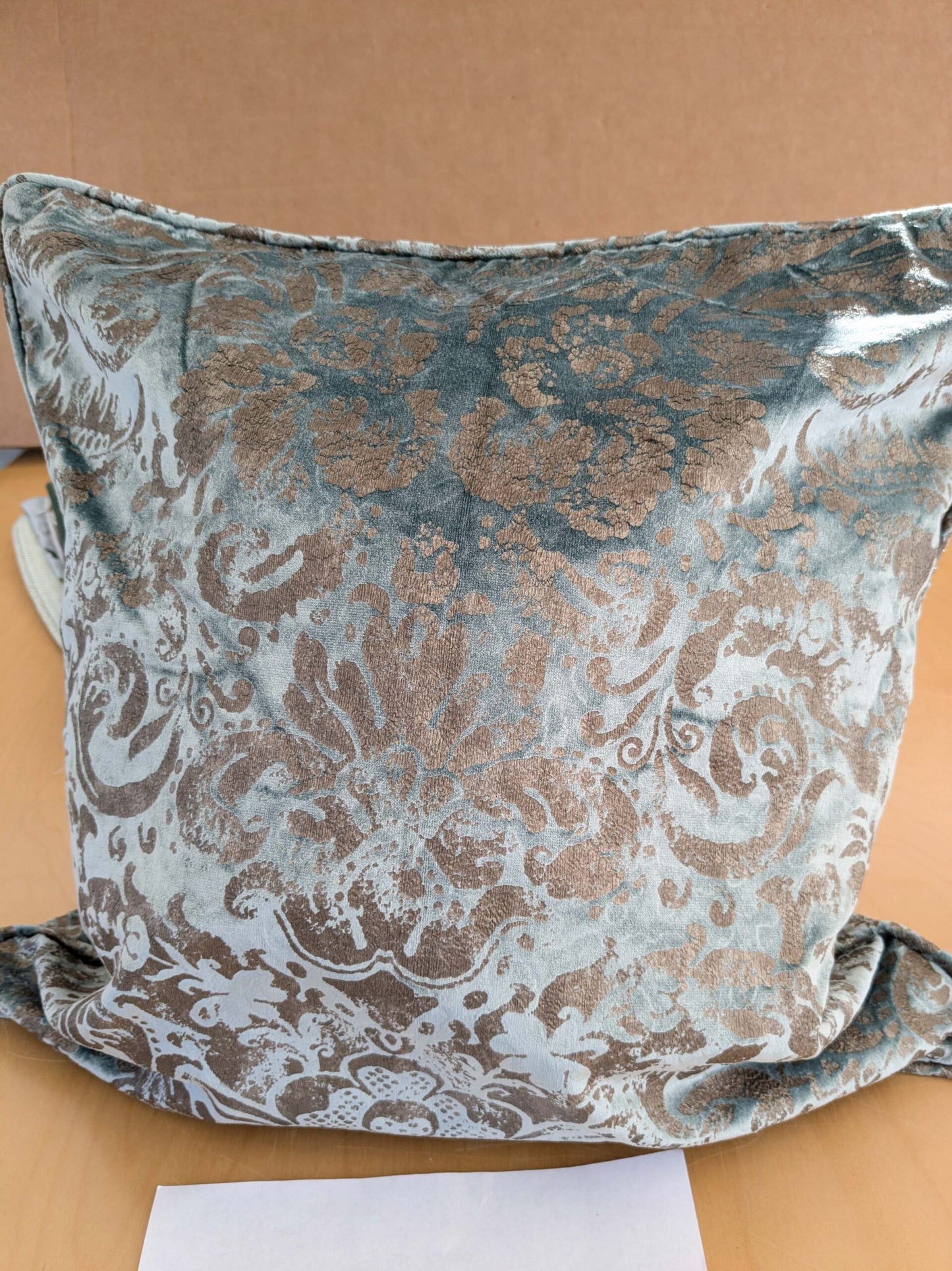 Scalamandre Palladio Velvet Damask Blue Gold Pillow Case Glittering MSRP$459  3-Ev49