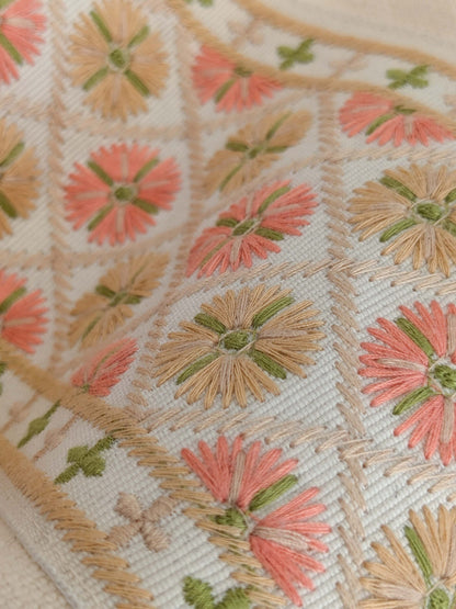 Scalamandre MET Pillow Case Square Elegant Floral Embroidery Cream White 15x22 inches 5-Ev49